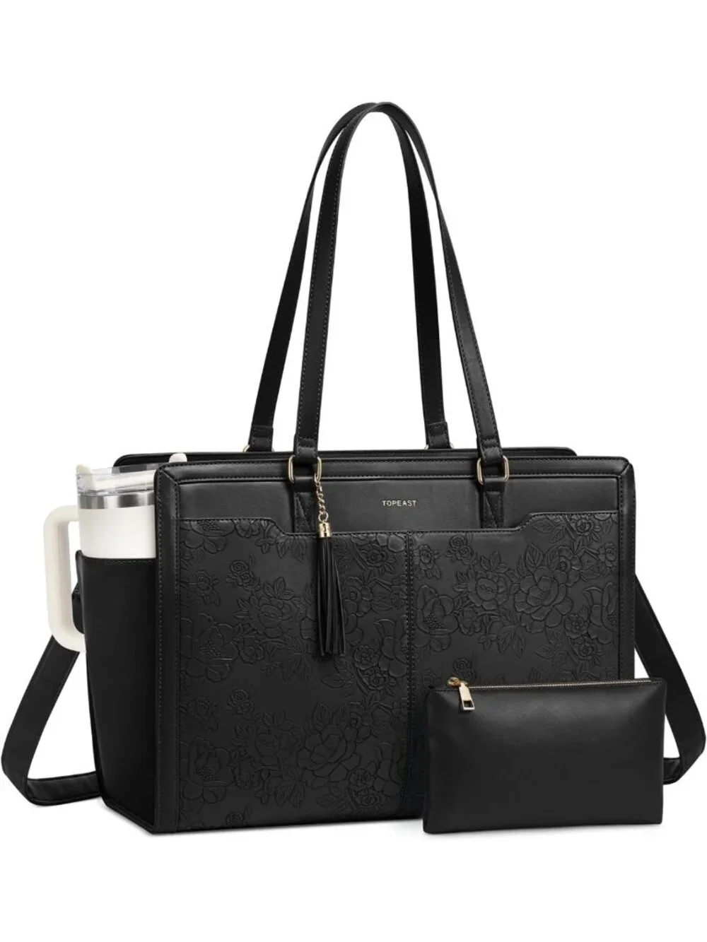 Stylish Vintage Leather Laptop Tote Bag for Women, 15.6